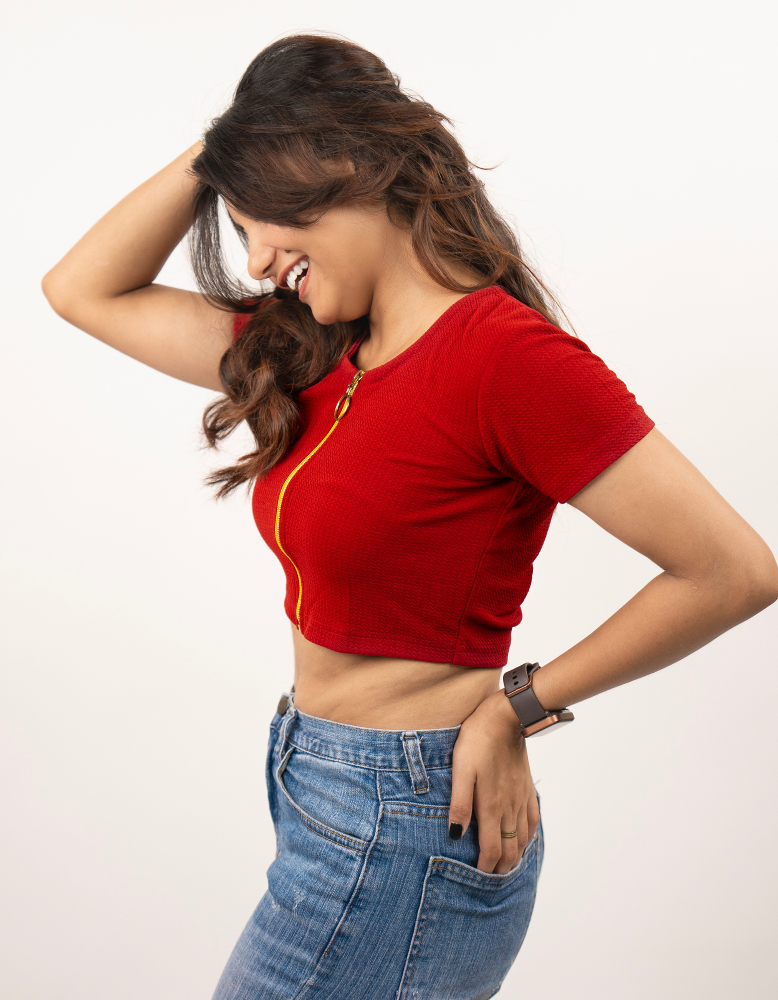 Bae N Bruh Casual Front Chain Crop Top - Maroon left view