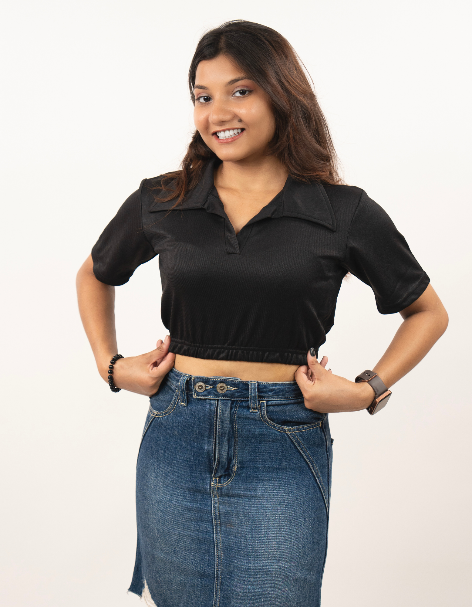 Bae N Bruh - Black Collared Crop Top