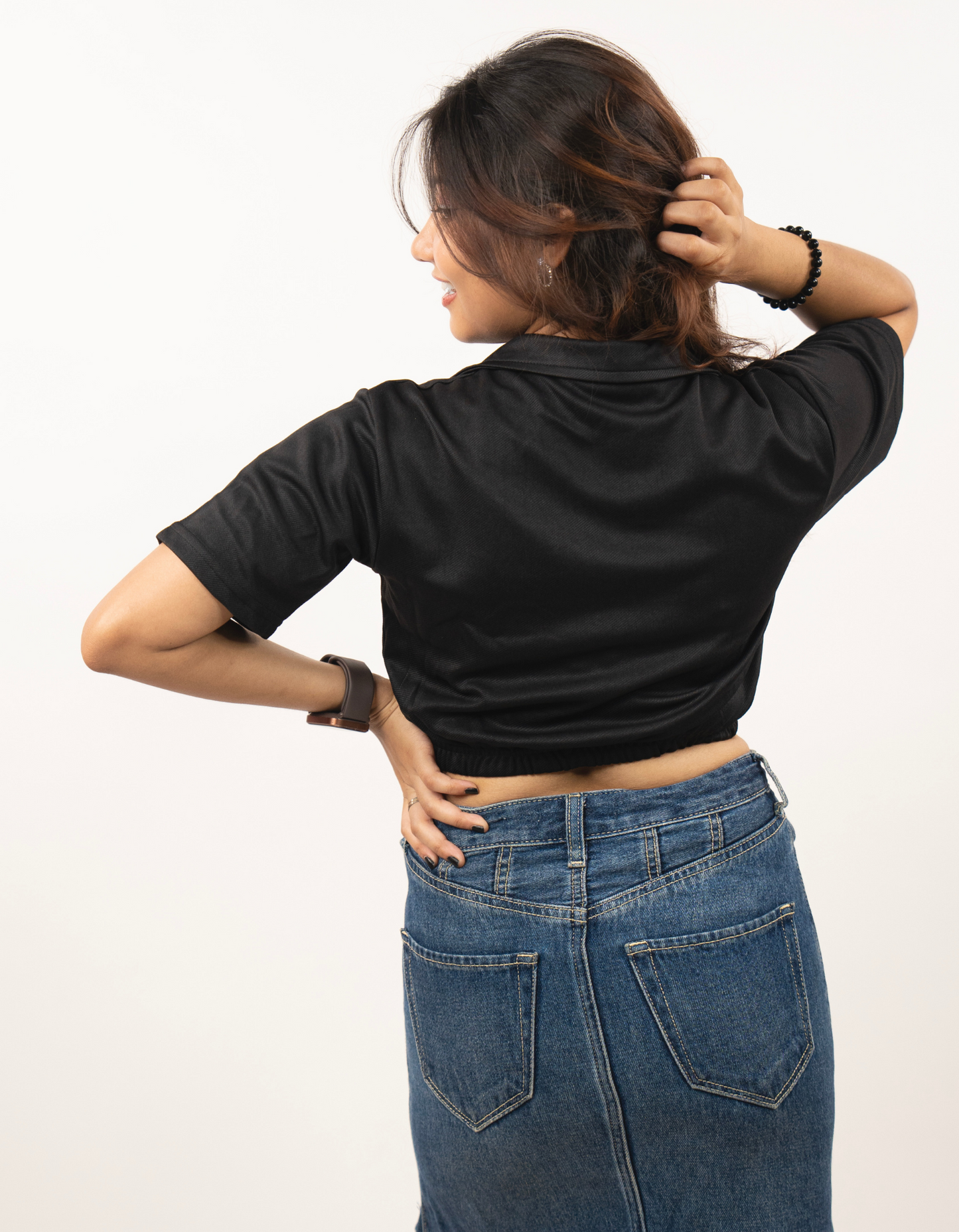 Bae N Bruh - Black Collared Crop Top back view