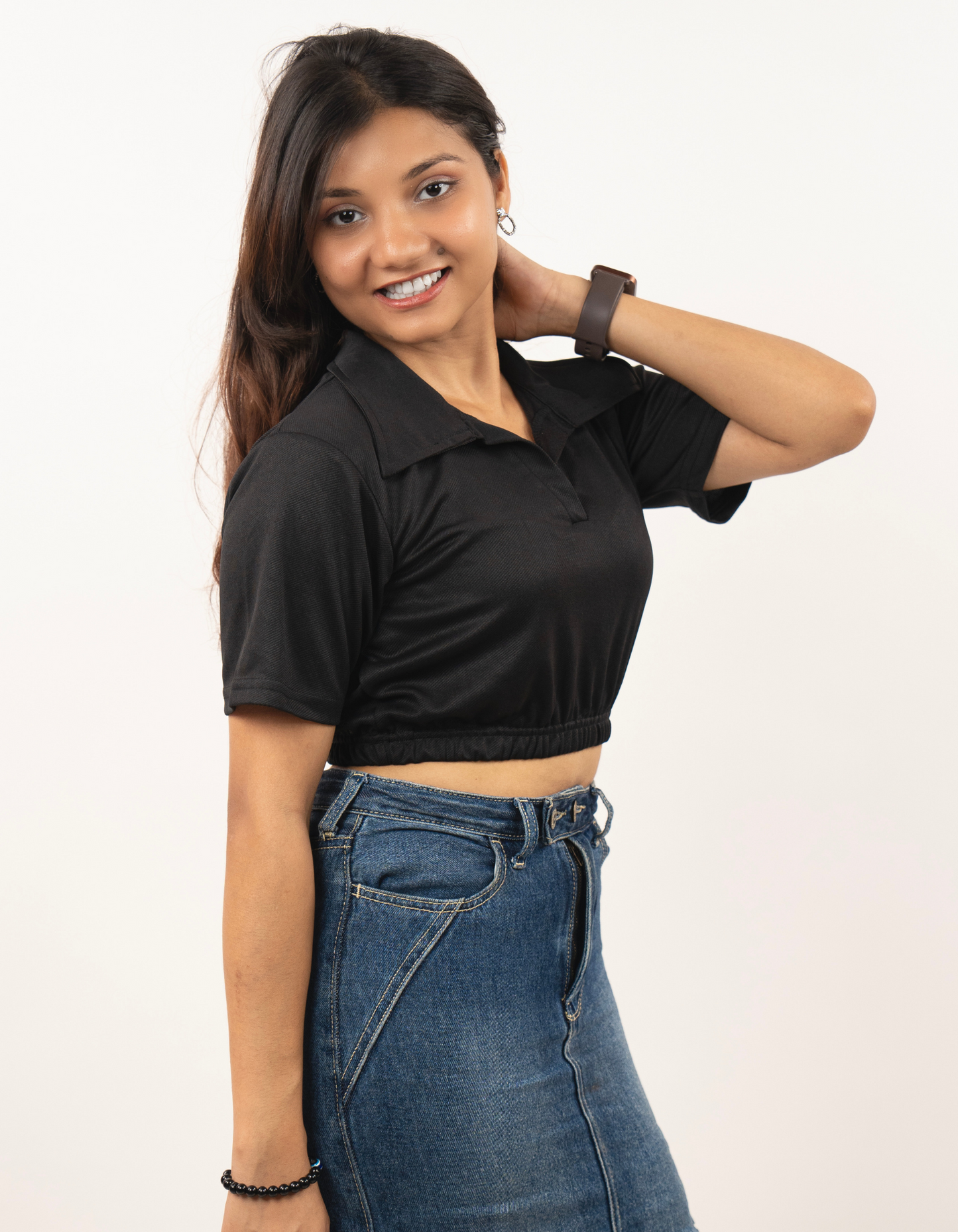 Bae N Bruh - Black Collared Crop Top right view