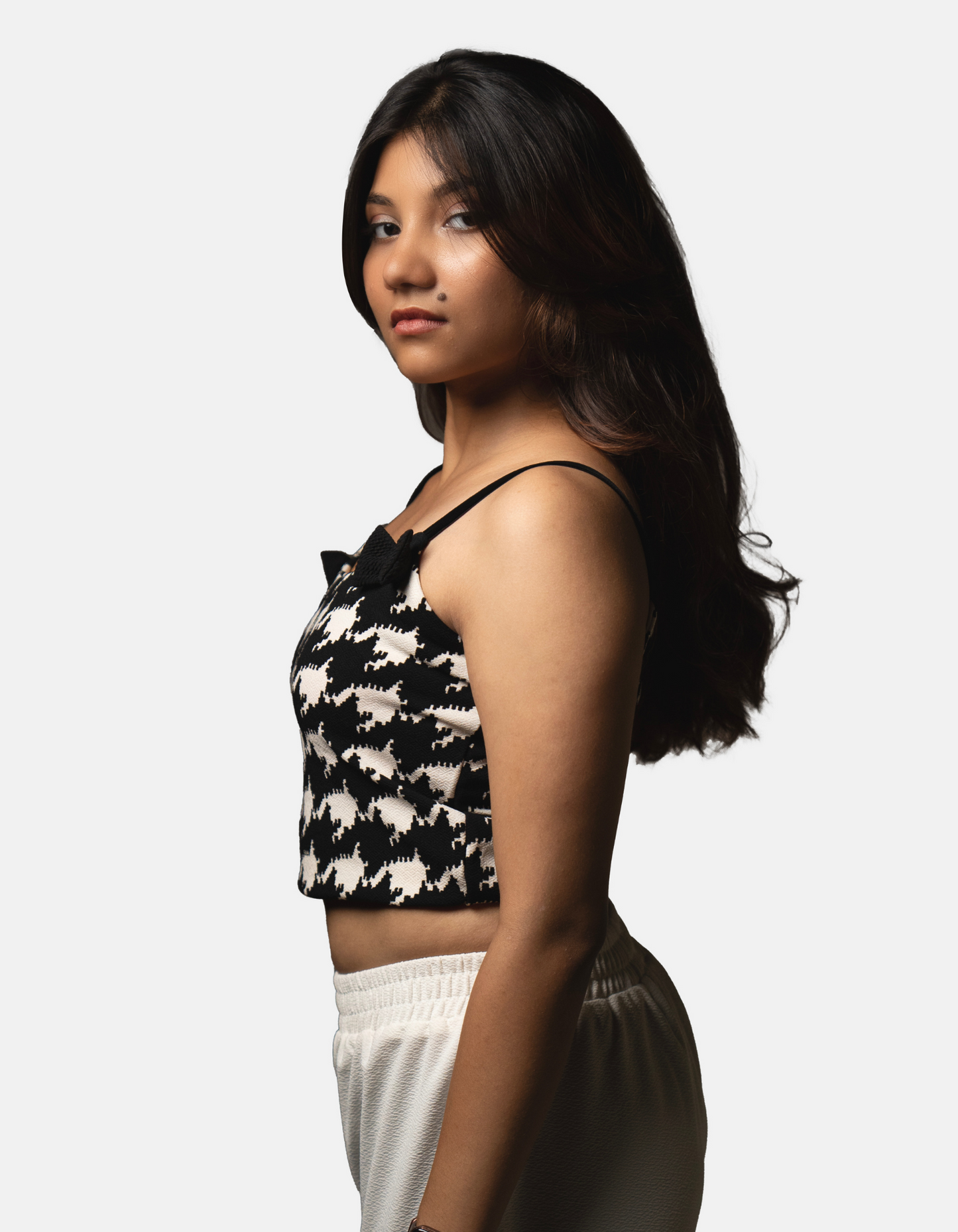 Bae N Bruh - Bow-tiful Midriff Crop Top (B&W) left view