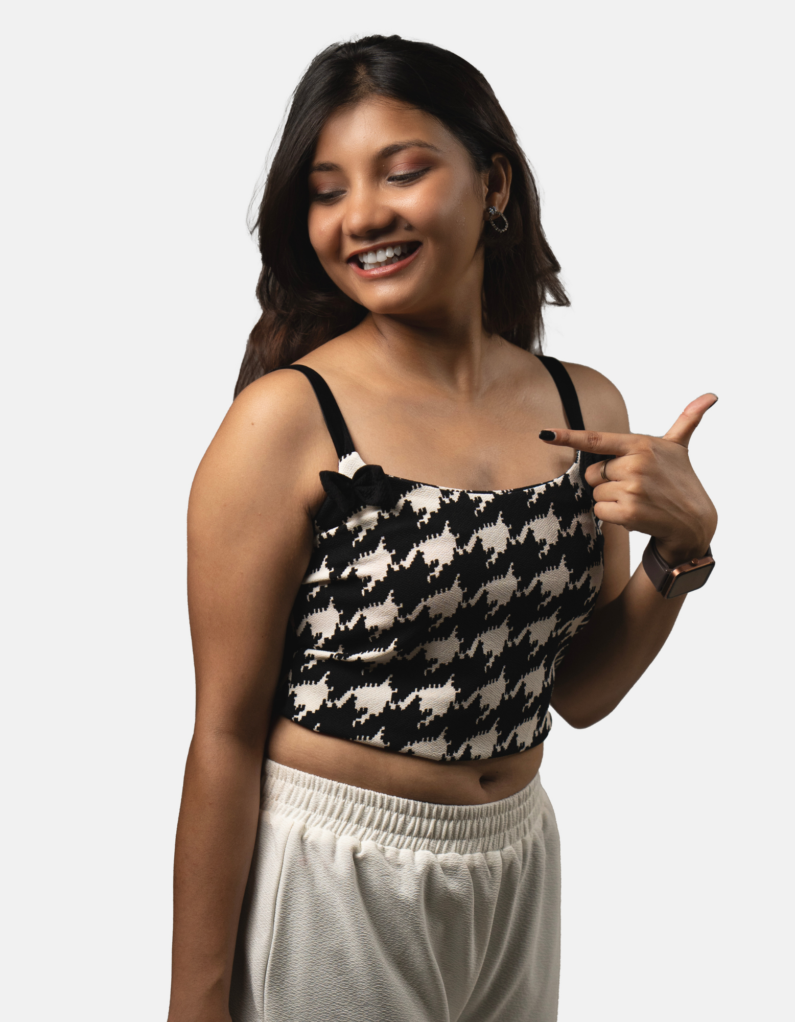 Bae N Bruh - Bow-tiful Midriff Crop Top (B&W) right view