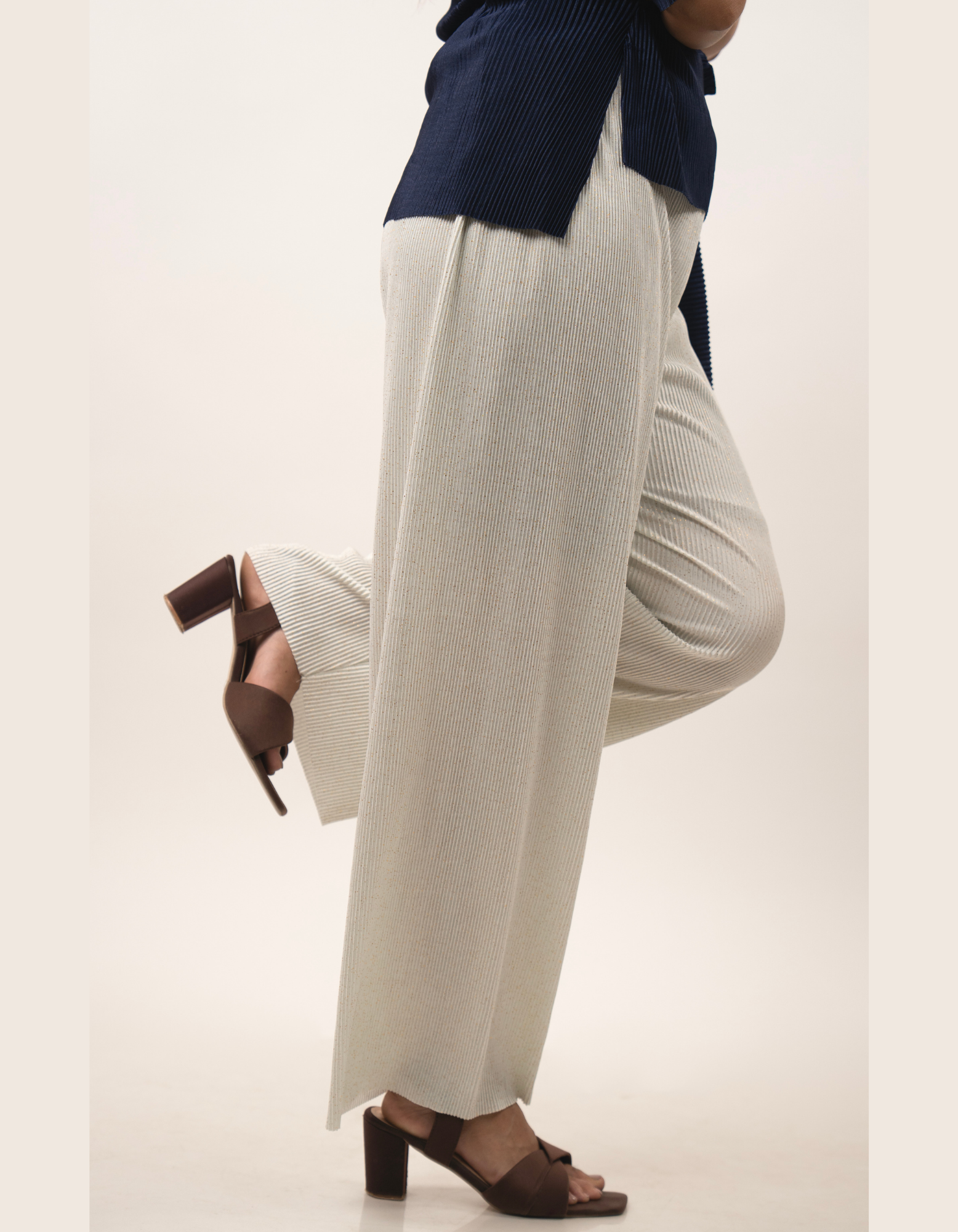 Bae N Bruh - Navy Blue Belted Top & Shimmer Trouser Co-Ord Set right view