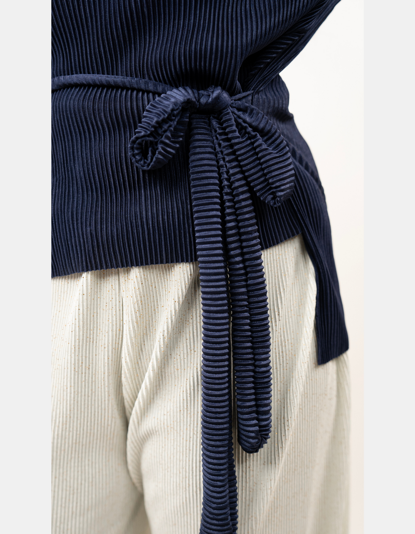 Bae N Bruh - Easy Breezy Navy Blue Wrinkle-Belt Top side view