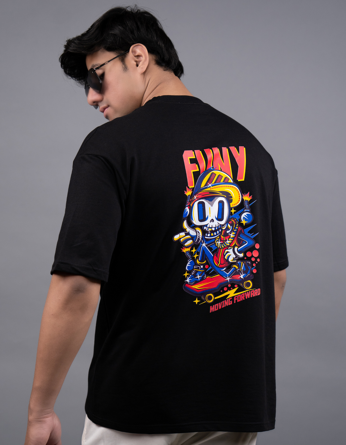 Dancing Skull Graphic Printed Men’s Oversized T-shirt side view