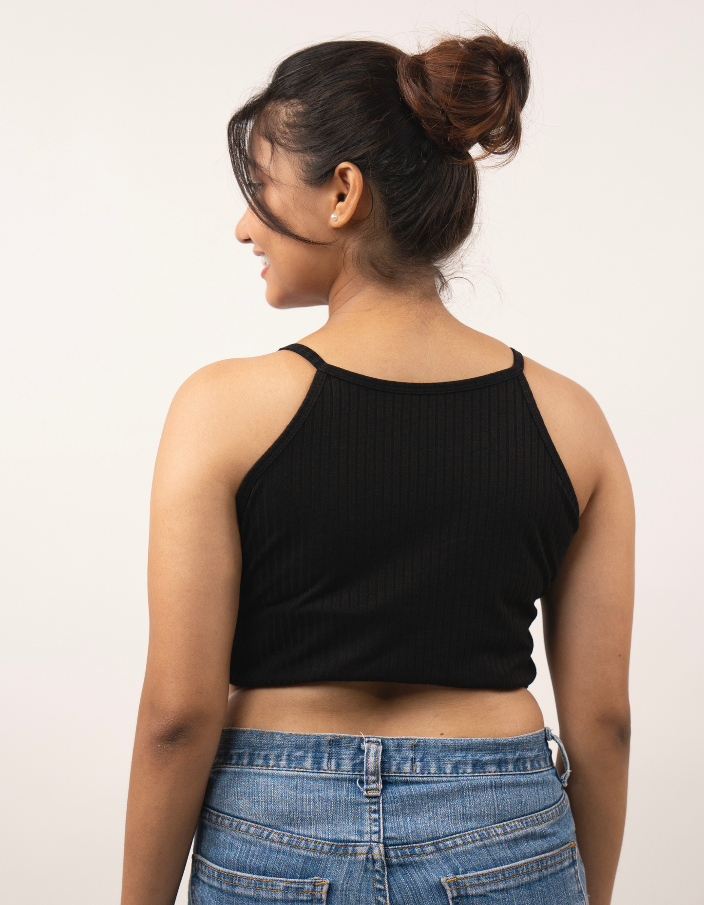 Bae N Bruh - Sneaky Peek-a-Boo Ribbed Crop Top (Black) back view