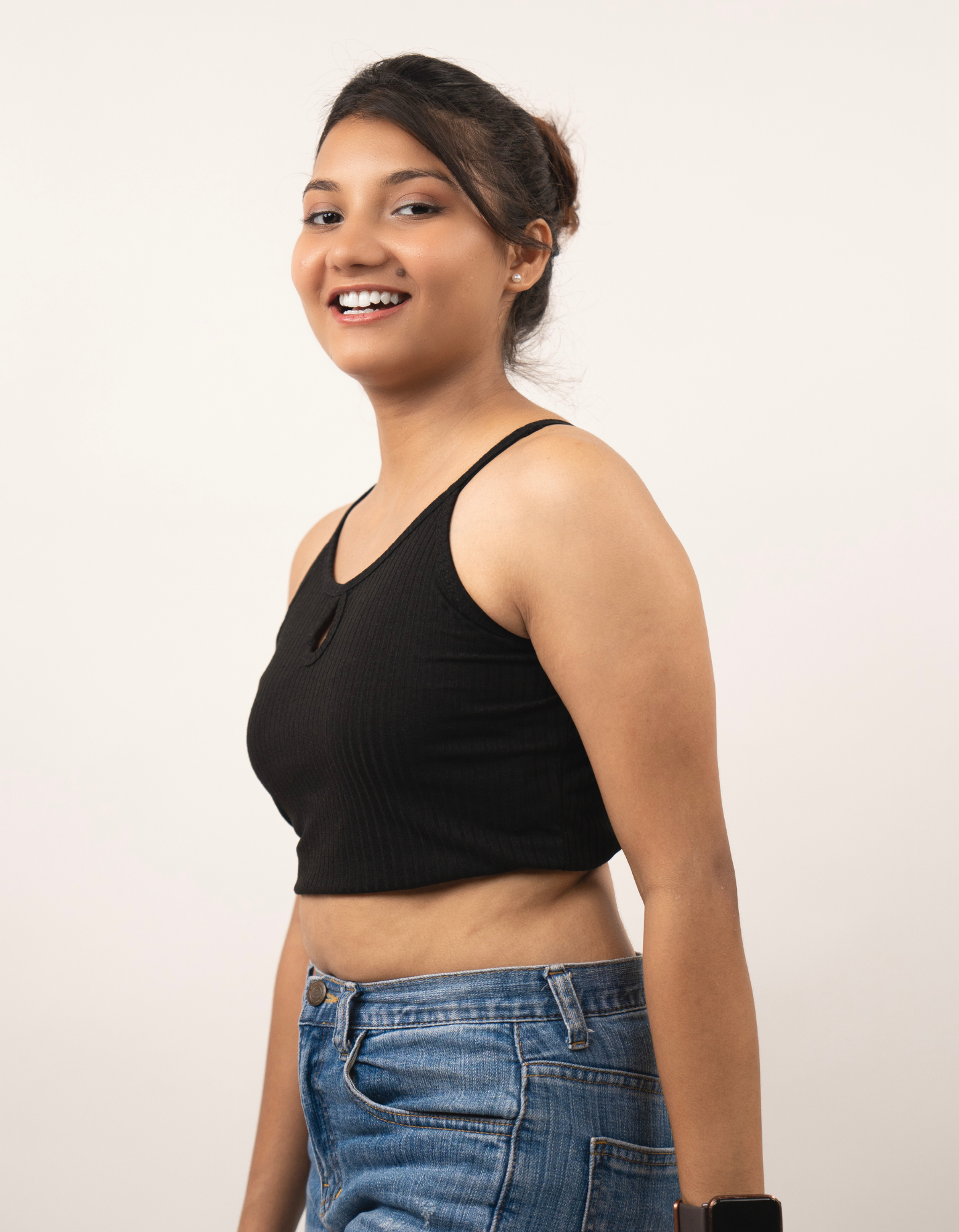 Bae N Bruh - Sneaky Peek-a-Boo Ribbed Crop Top (Black) left view