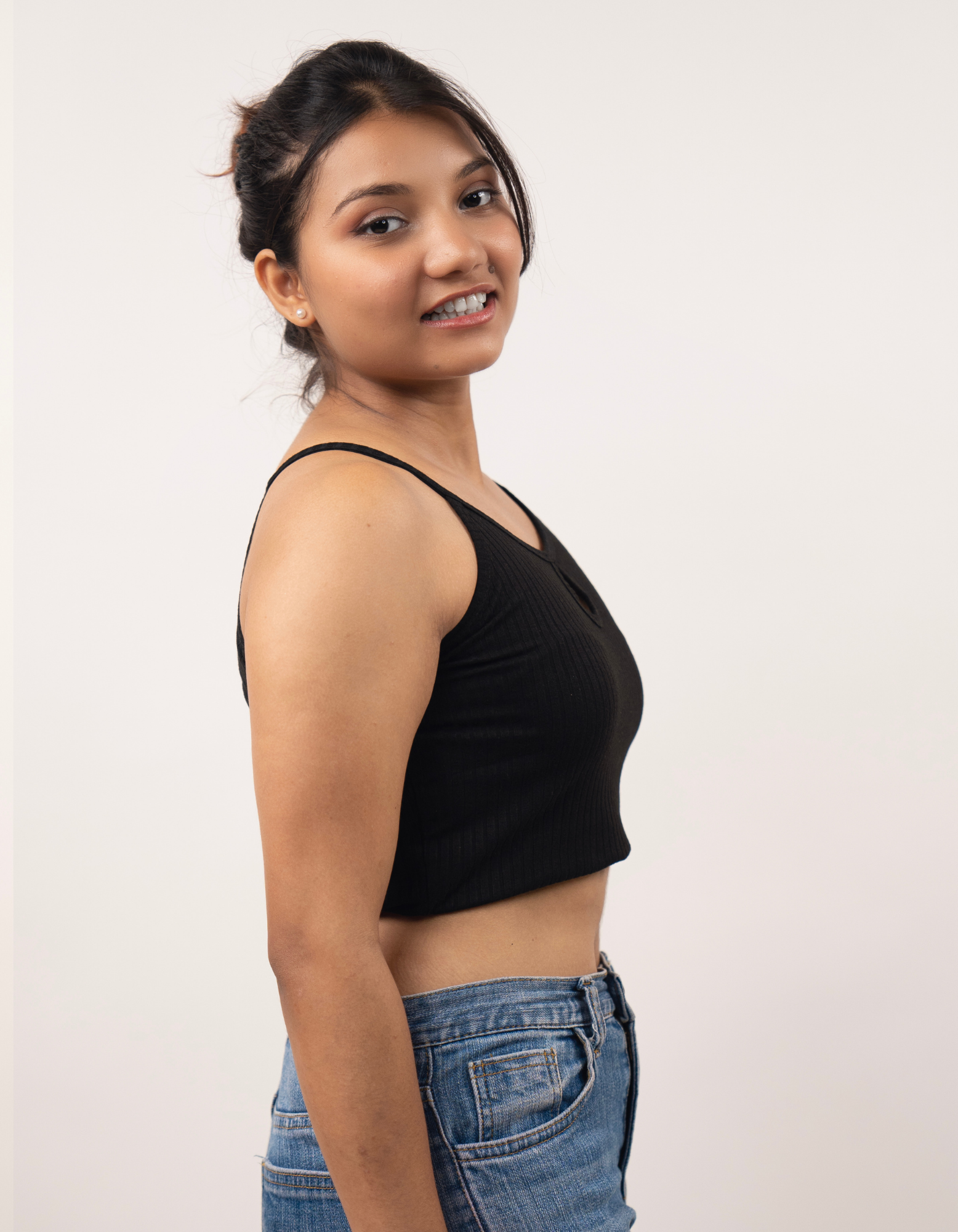 Bae N Bruh - Sneaky Peek-a-Boo Ribbed Crop Top (Black) right view