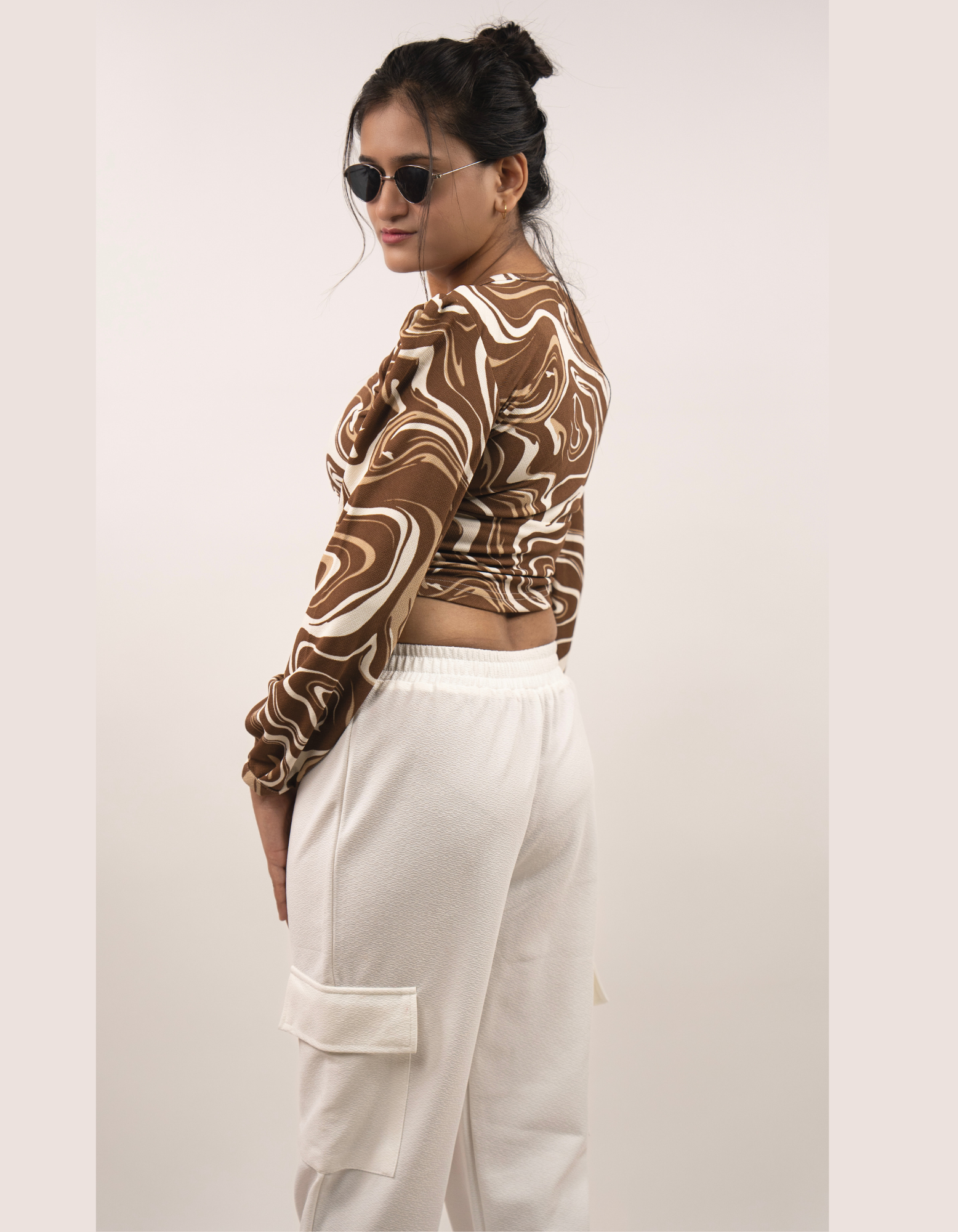 Bae N Bruh - Full Sleeves Marble Print V Neck Top left view