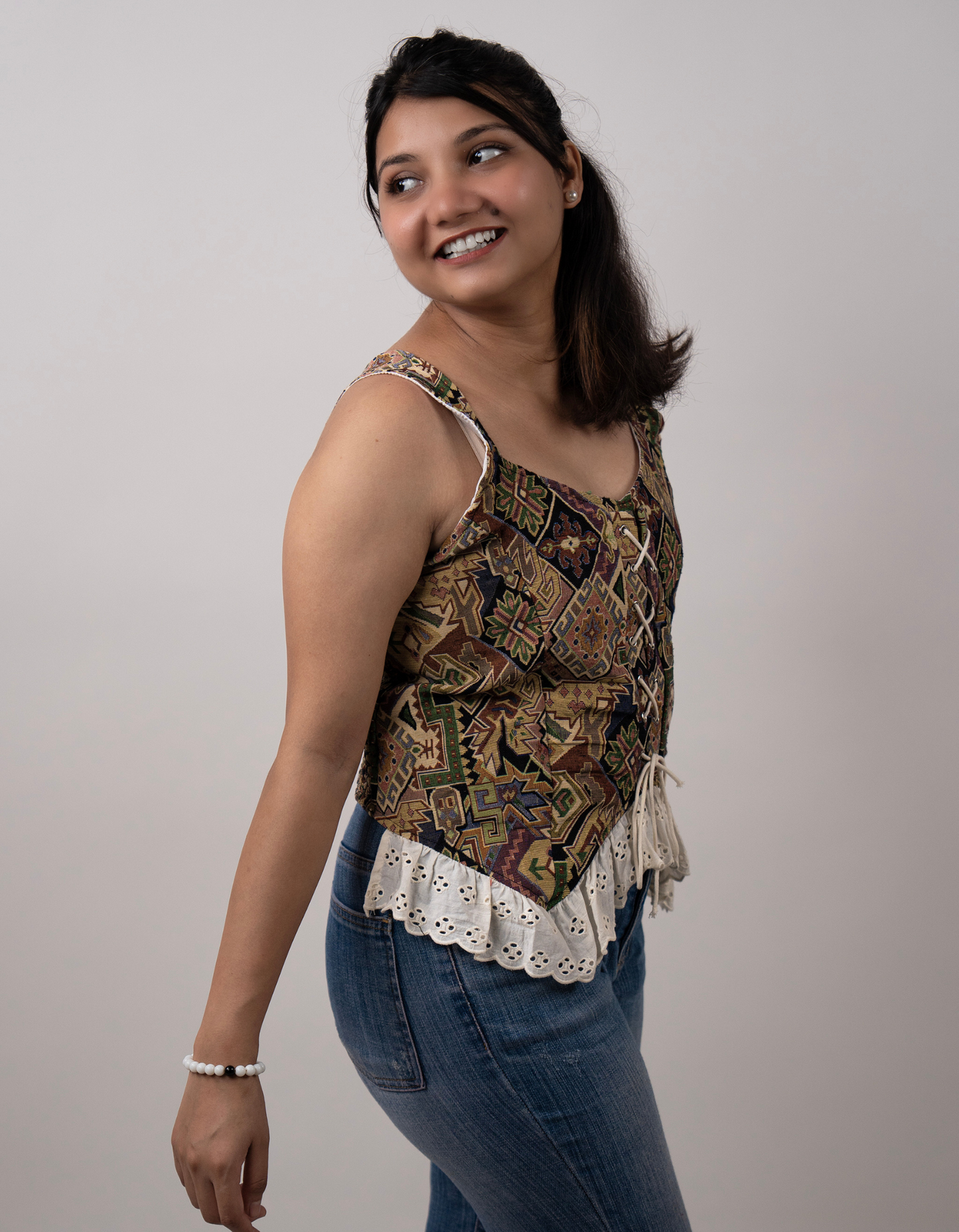 Bae N Bruh - Bohemian Block Print Cowgirl Top right view