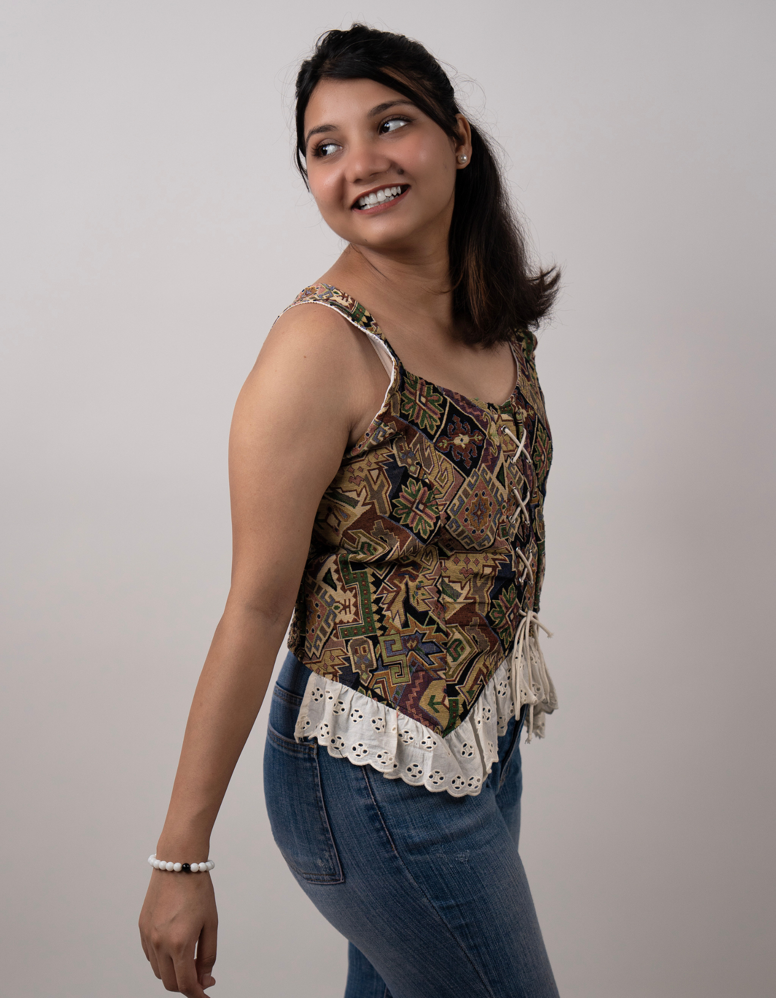 Bae N Bruh - Bohemian Block Print Cowgirl Top right view