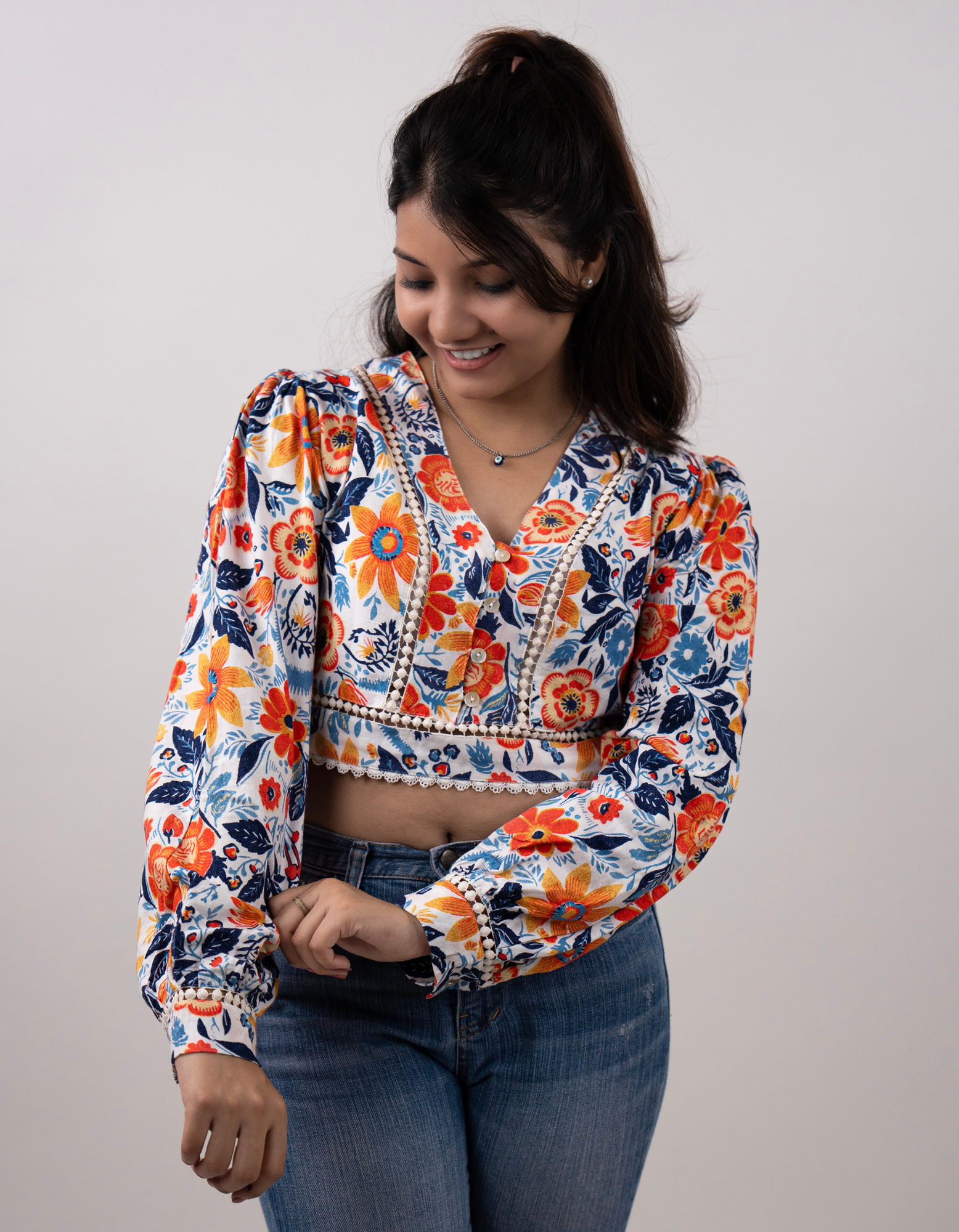 Bae N Bruh - Lace-Kissed Floral Fantasy Crop Top