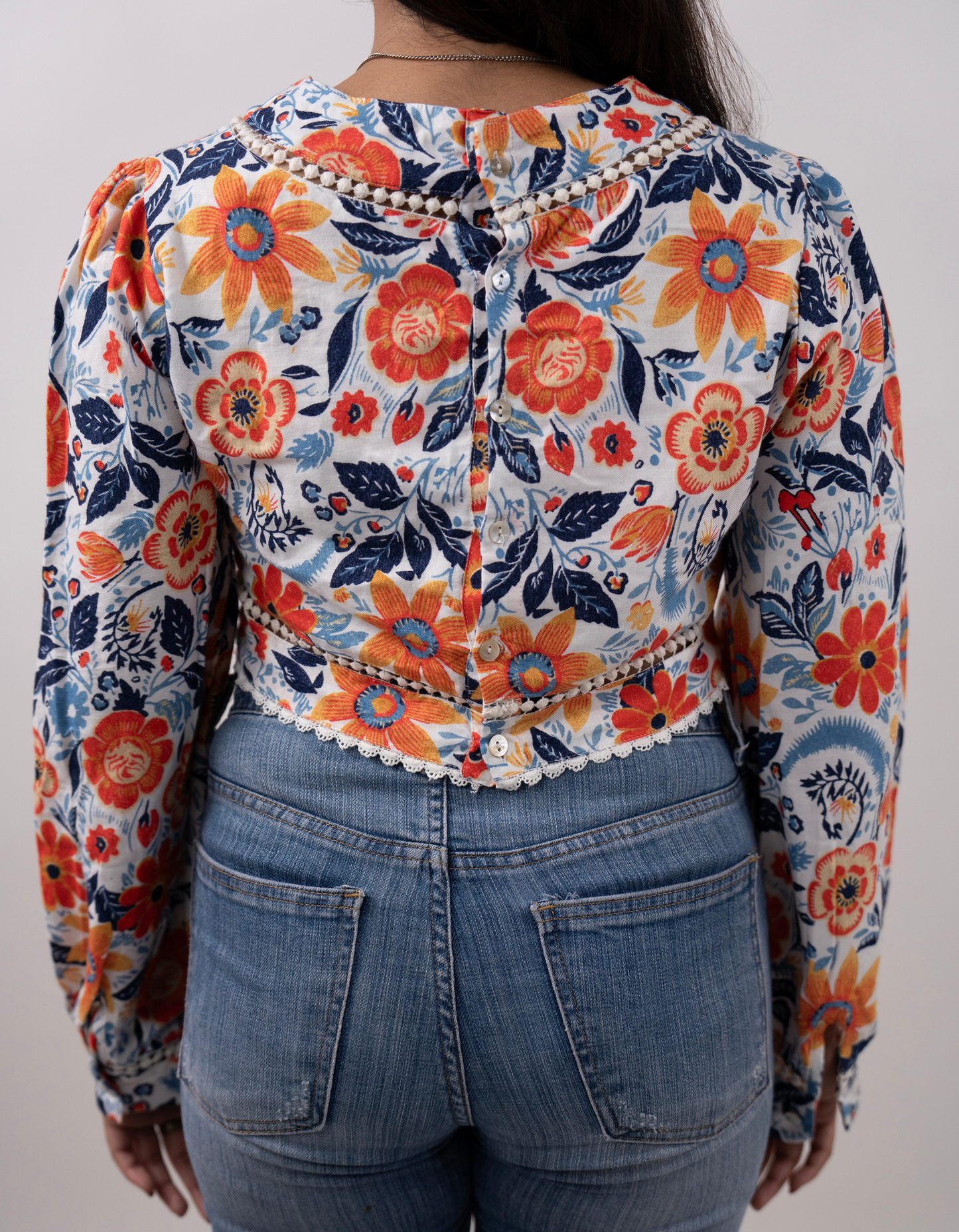 Bae N Bruh - Lace-Kissed Floral Fantasy Crop Top back design view