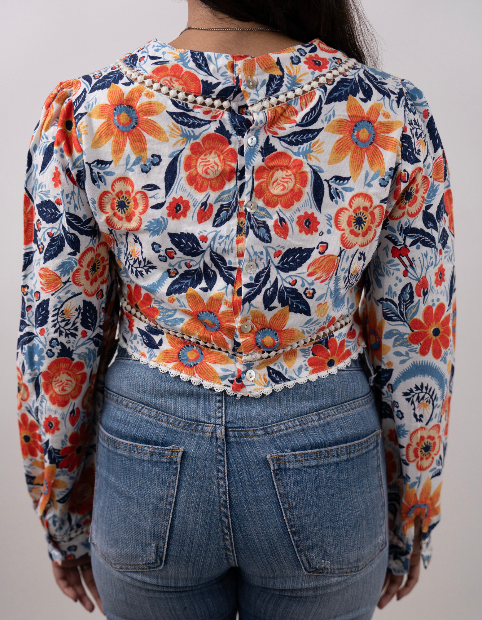 Bae N Bruh - Lace-Kissed Floral Fantasy Crop Top back design view