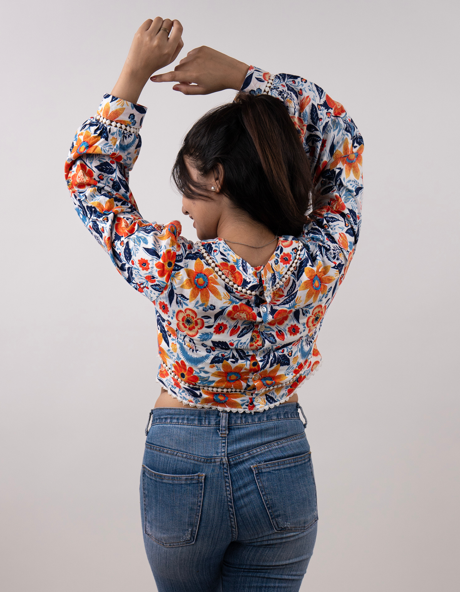 Bae N Bruh - Lace-Kissed Floral Fantasy Crop Top back view