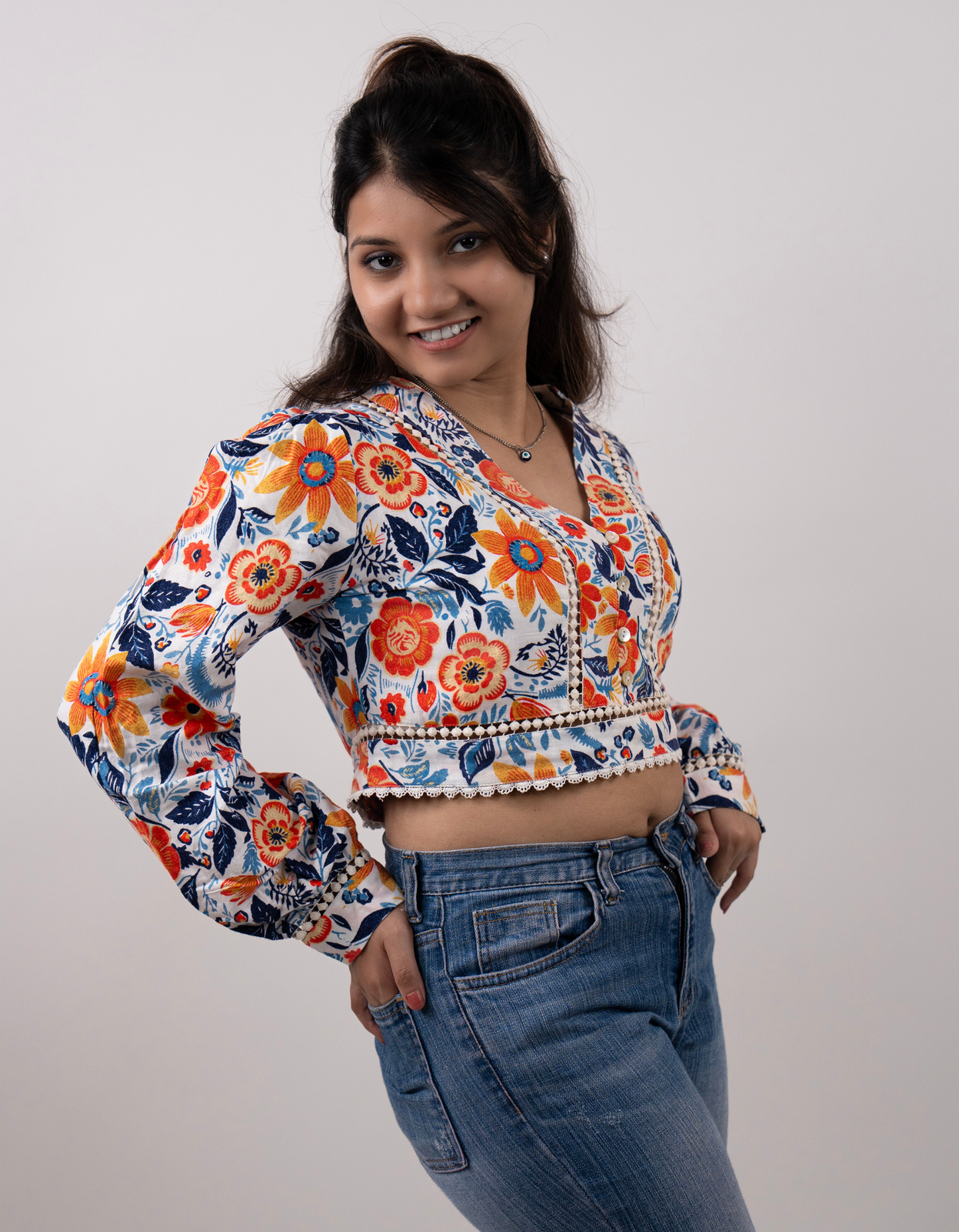 Bae N Bruh - Lace-Kissed Floral Fantasy Crop Top right view