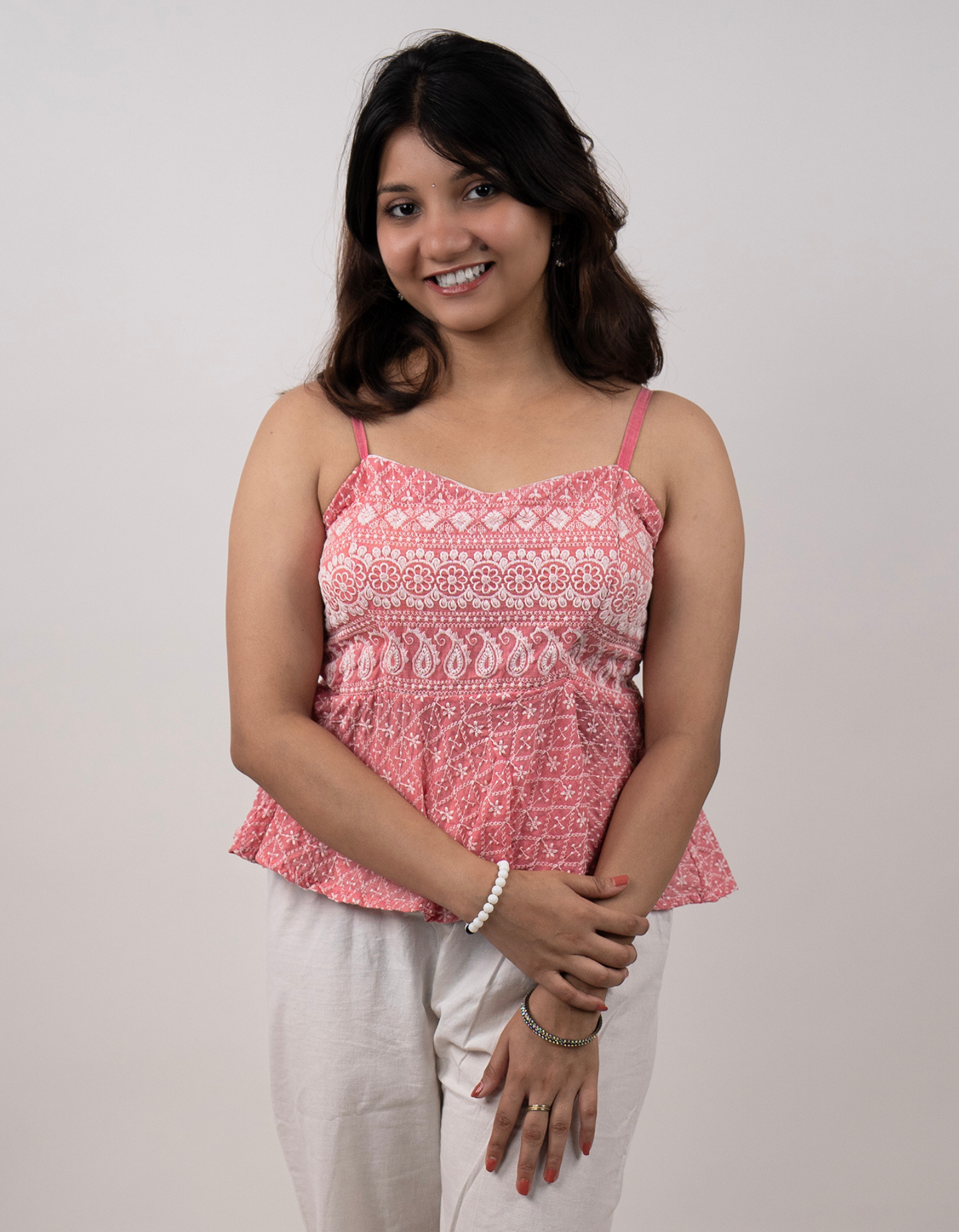 Bae N Bruh - Peach Blossom Embroidery Crop Top