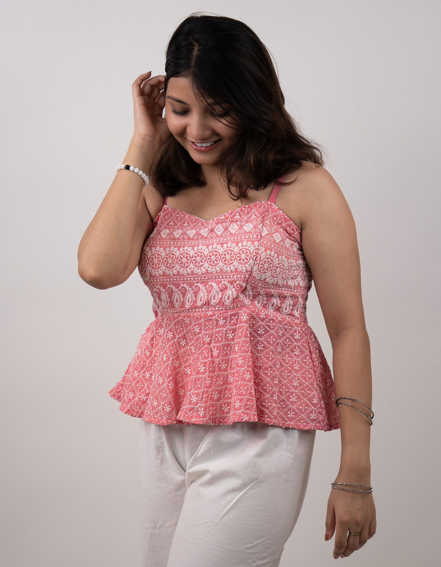 Bae N Bruh - Peach Blossom Embroidery Crop Top left view