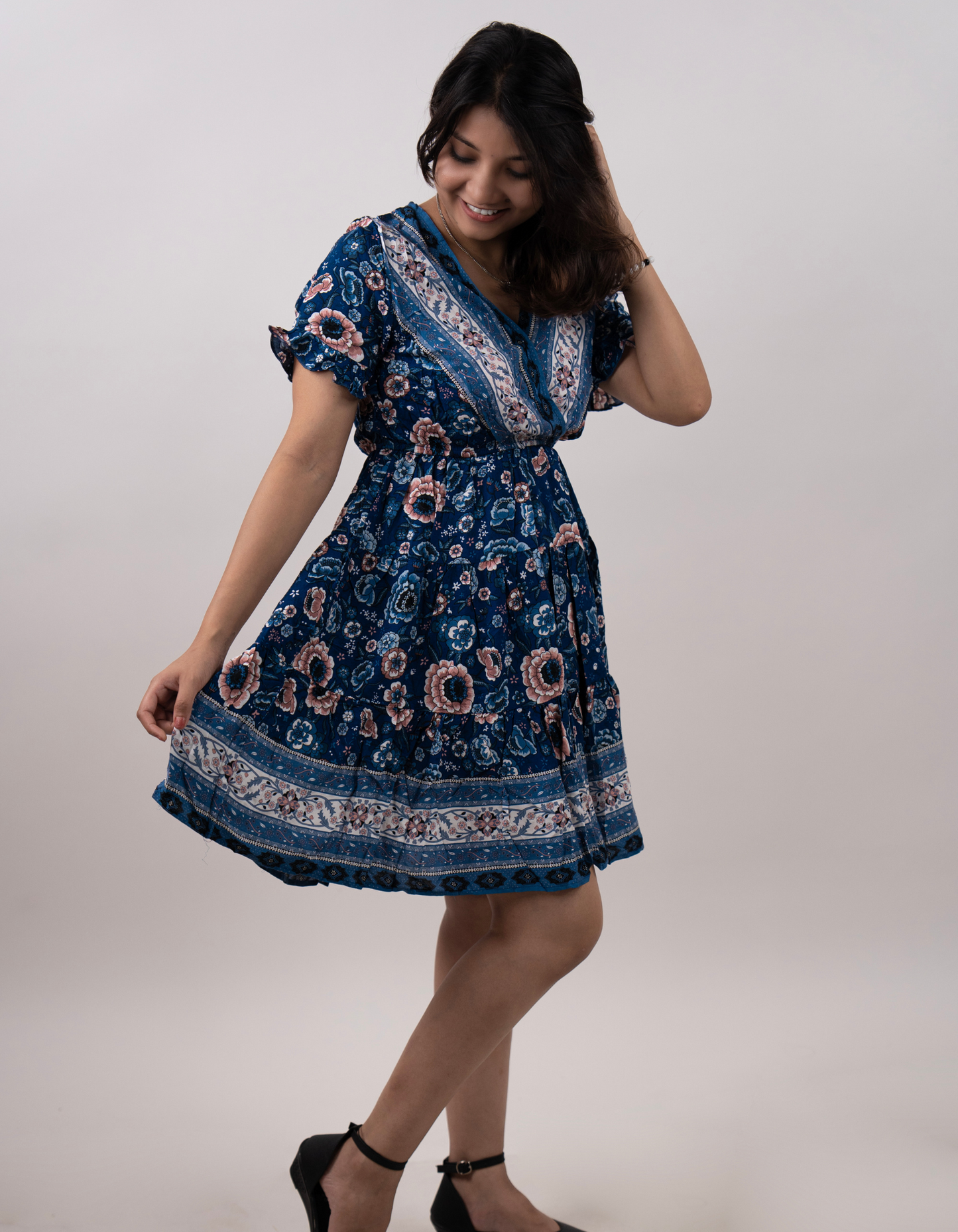 Bae N Bruh - Twilight Blossom Knee Length Flare Maxi Dress right view