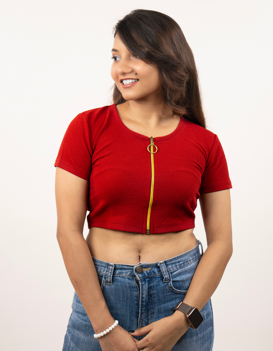 Bae N Bruh Casual Front Chain Crop Top - Maroon