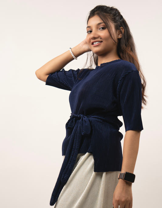 Bae N Bruh - Easy Breezy Navy Blue Wrinkle-Belt Top