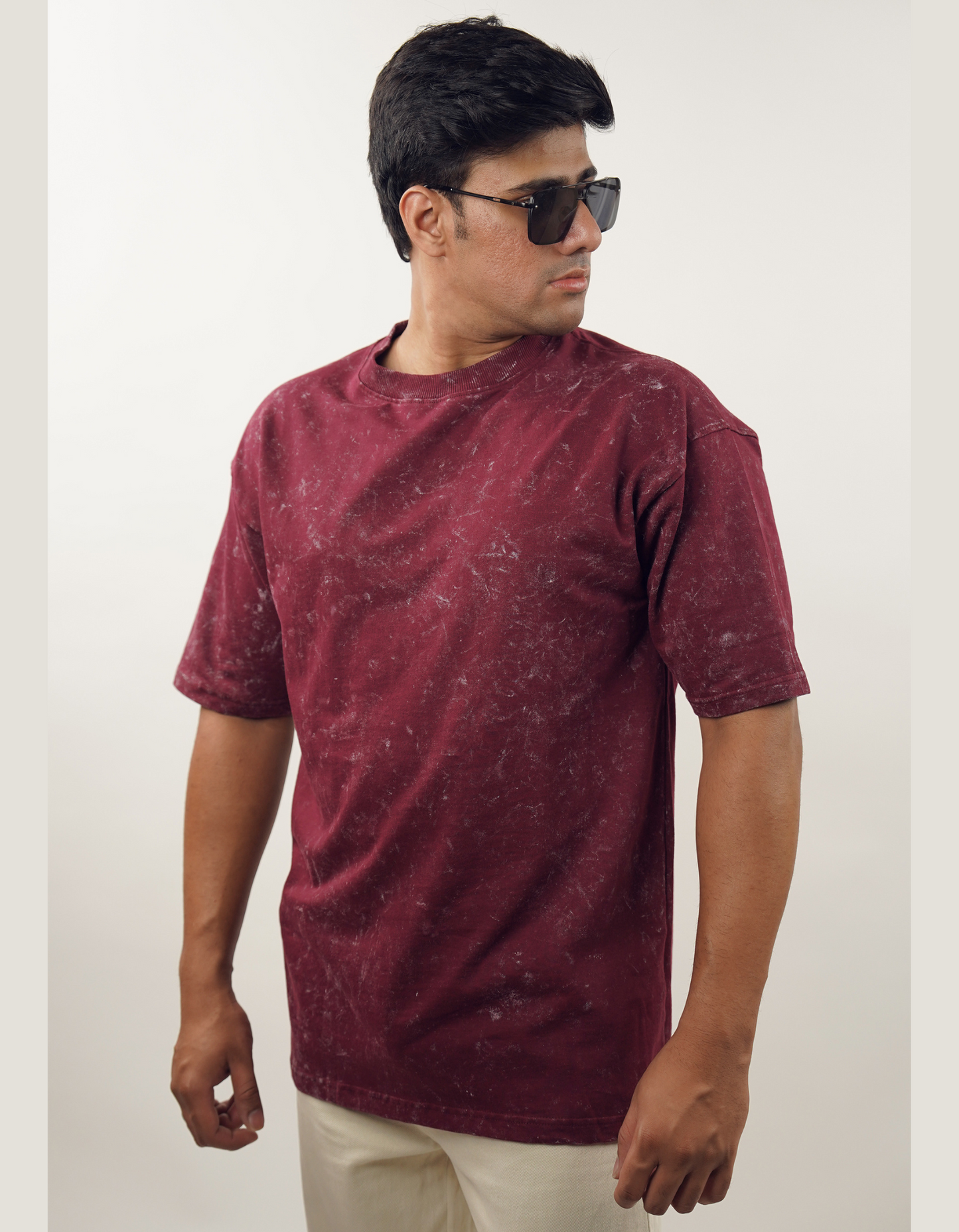 Bae N Bruh - Solid Maroon Men’s Acid Wash Oversized T-shirt