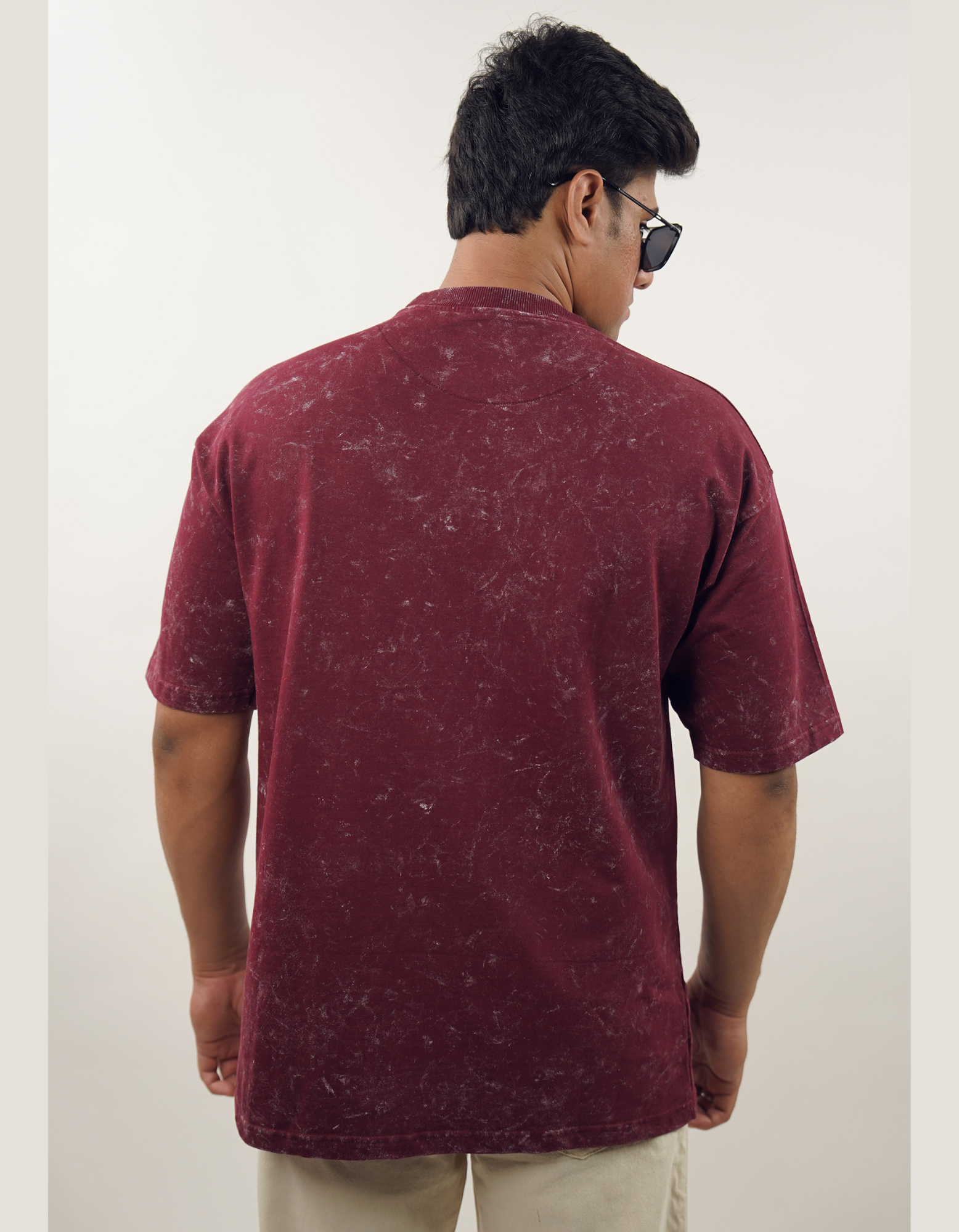 Bae N Bruh - Solid Maroon Men’s Acid Wash Oversized T-shirt back