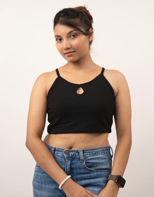 Bae N Bruh - Sneaky Peek-a-Boo Ribbed Crop Top (Black)