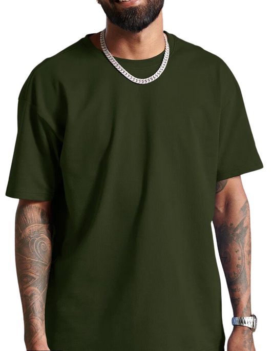 Olive Green – Men’s Plain Oversized T-shirt