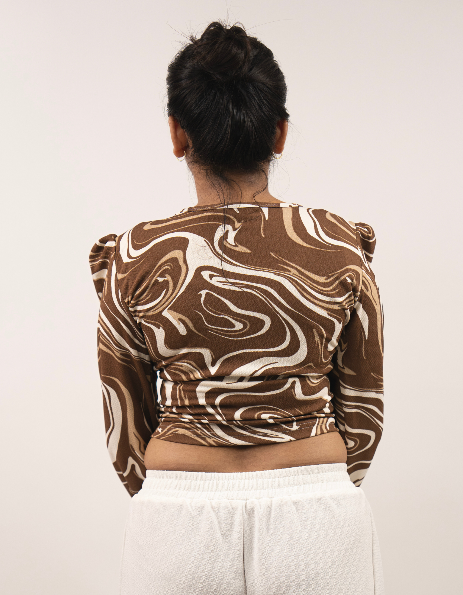 Bae N Bruh - Full Sleeves Marble Print V Neck Top back view